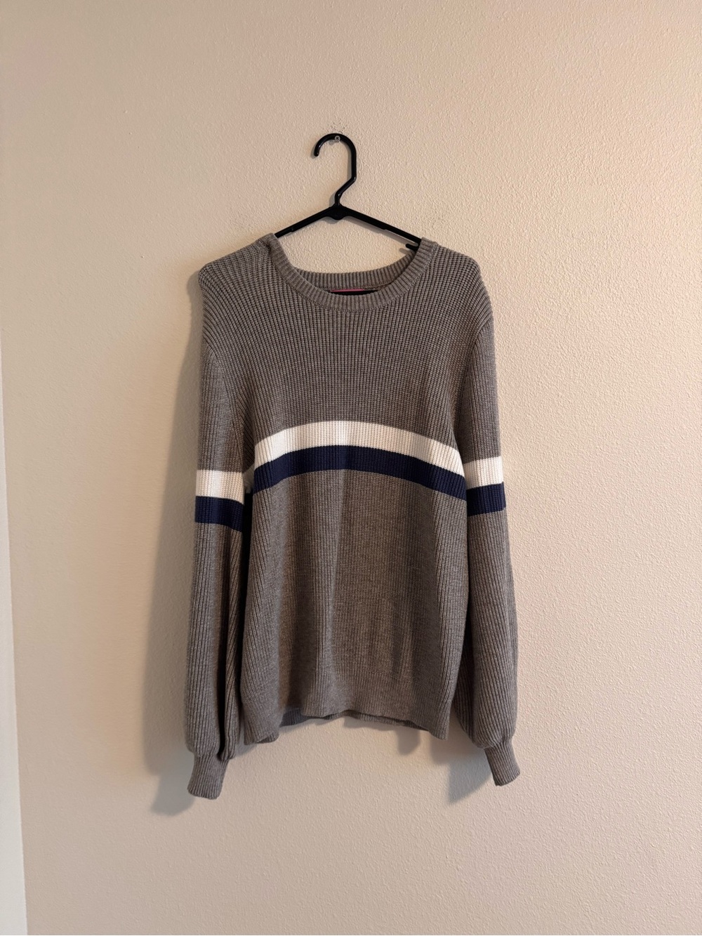 Edikted Gray Crewneck Sweater with White and Navy Stripes